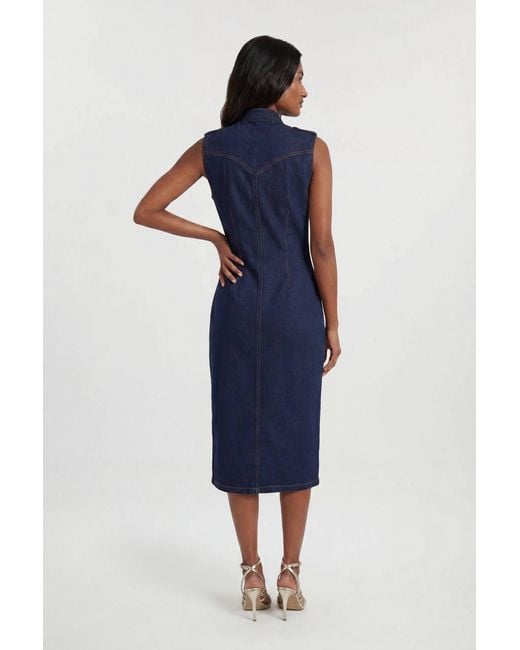 Karen Millen Blue Denim Military Midi Dress