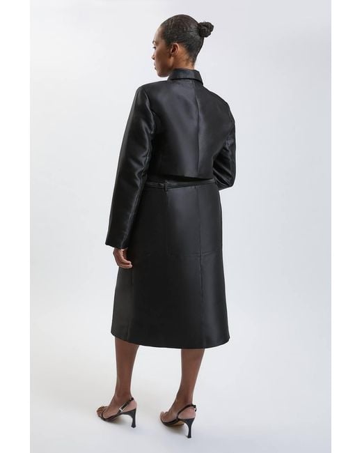 Karen Millen Black Plus Size Forever Satin Twill Belted Tailored Midi Skirt