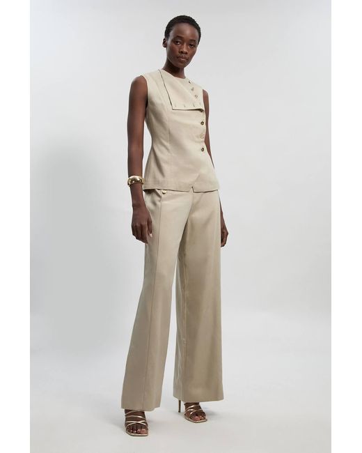 Karen Millen Natural Tailored Linen Button Front Top