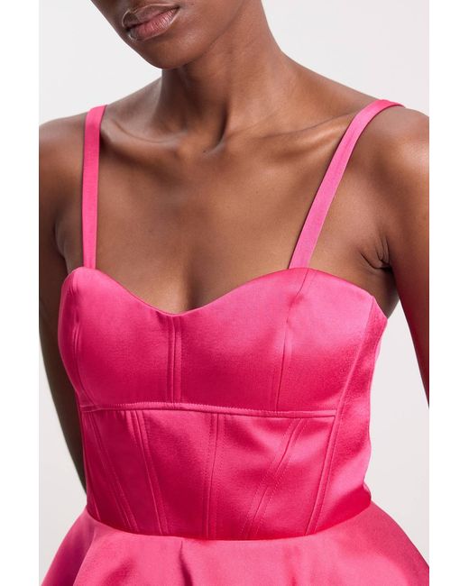 Karen Millen Pink Bonded Satin Peplum Detail Woven Top