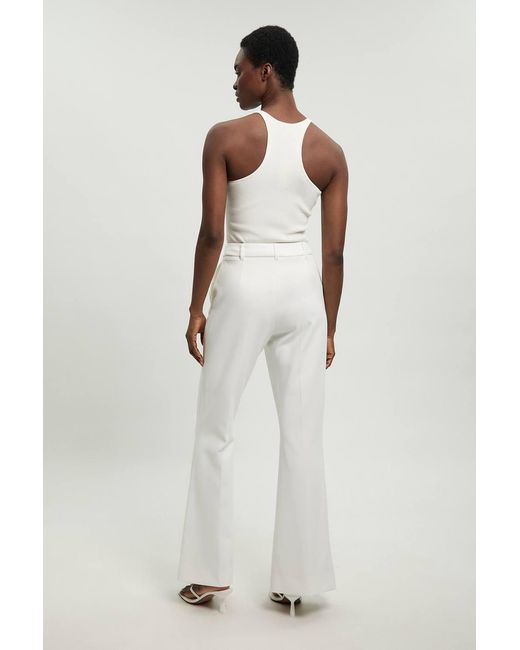 Karen Millen White Compact Stretch Tailored Straight Leg Trouser