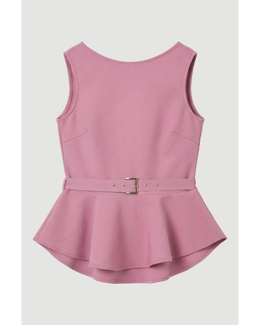 Karen Millen Pink Figure Form Bandage Peplum Belted Knit Top