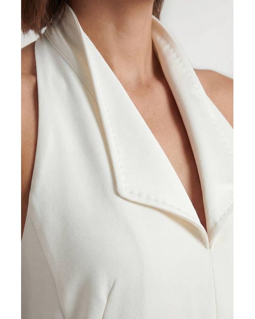 Karen Millen White Satin Tux Back Detail Tailored Midi Dress