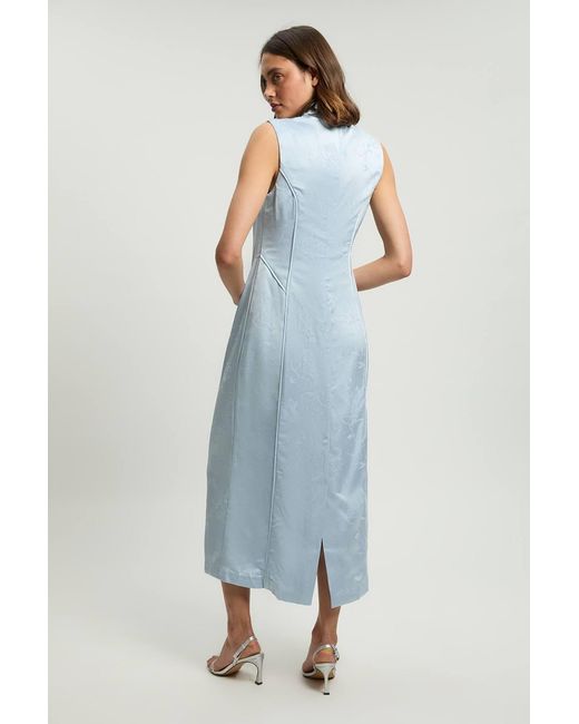 Karen Millen Blue Jacquard Sleeveless Woven Maxi Dress