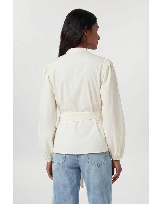 Karen Millen Blue Poplin Embroidered Detail Belted Blouse