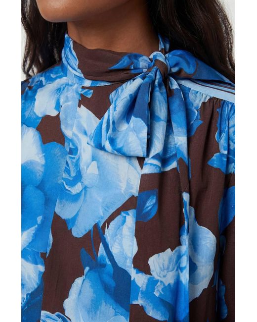 Karen Millen Blue Viscose Woven Stripe Contrast Floral Blouse