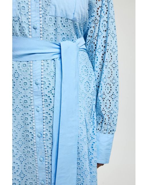 Karen Millen Blue Plus Size Cotton Broderie Belted Shirt Dress