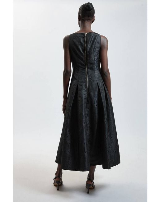 Karen Millen Black Petite Taffeta Twill Square Neck Strappy Midi Dress