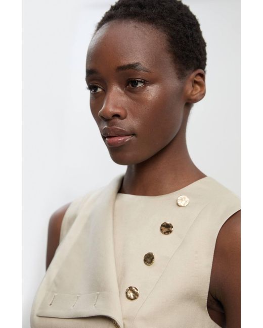 Karen Millen Natural Tailored Linen Button Front Top