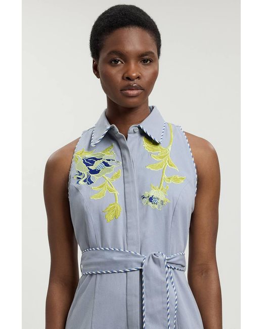 Karen Millen Blue Floral Applique Belted Midi Dress