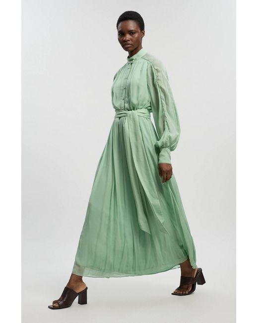 Karen Millen Green Viscose Georgette Woven Belted Maxi Dress