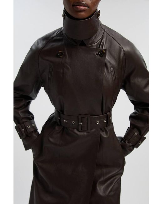 Karen Millen Blue Petite Leather Belted Trench Coat