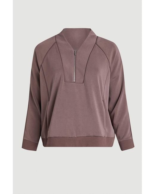 Karen Millen Brown Plus Size Premium Luxe Zip Up V Neck Sweatshirt