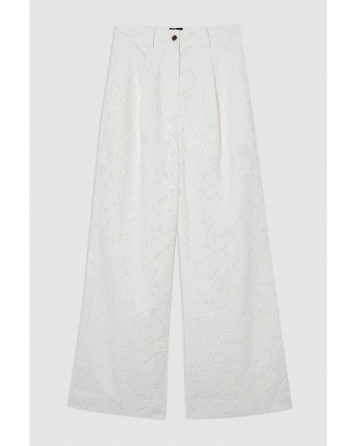 Karen Millen Natural Cutwork Woven Straight Leg Trouser