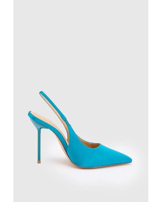 Karen Millen Blue Satin Slingback Heeled Shoe