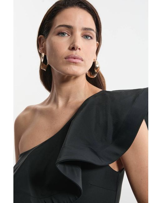 Karen Millen Black Drama Ruffle One Shoulder Swimsuit