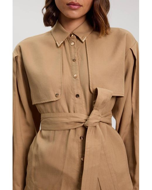 Karen Millen Natural Cupro Utility Twill Woven Shirt