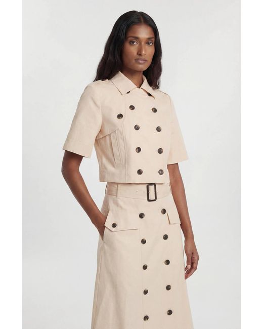 Karen Millen Natural Tailored Cotton Trench Button Front Pleated Skirt