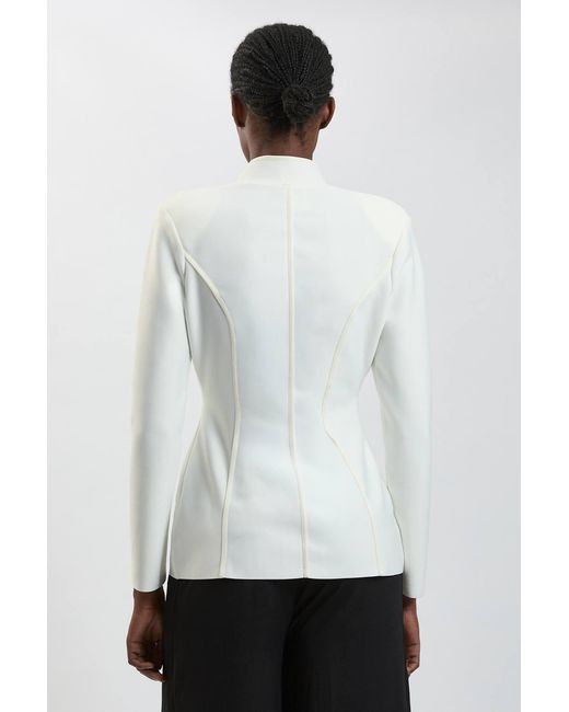 Karen Millen White Embellished Figure Form Fitted Blazer Jacket