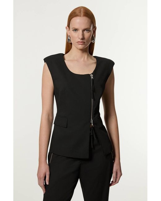 Karen Millen Black Tailored Viscose Zip Through Multi Stitch Waistcoat