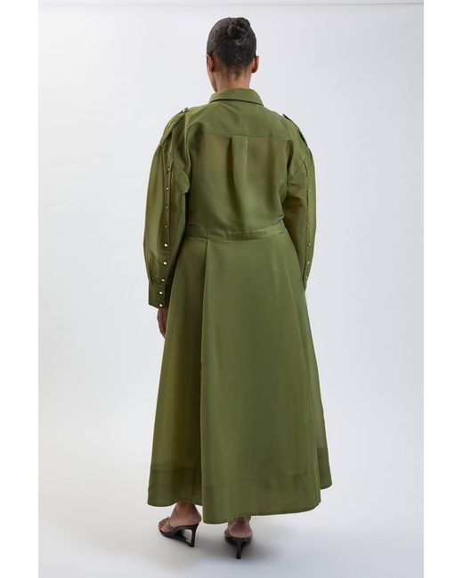 Karen Millen Green Plus Size Trim Detail Organdie Midi Shirt Dress