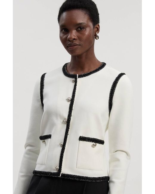Karen Millen White Figure Form Bandage Trim Detail Knit Jacket