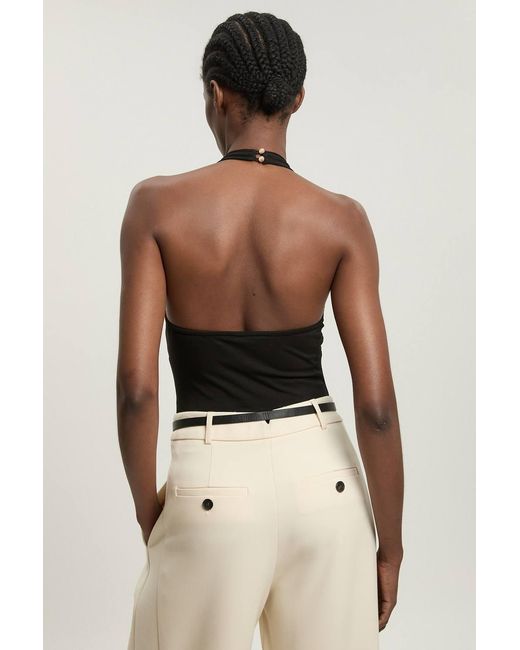 Karen Millen Black Stretch Cotton Jersey Halter Bodysuit