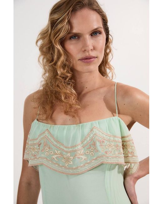 Karen Millen White Embroidered Applique Strappy Midi Dress