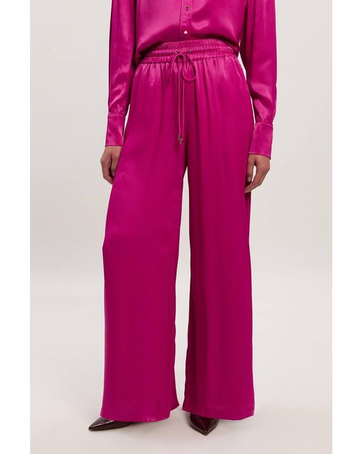 Karen Millen Pink Viscose Satin Wide Leg Woven Trouser