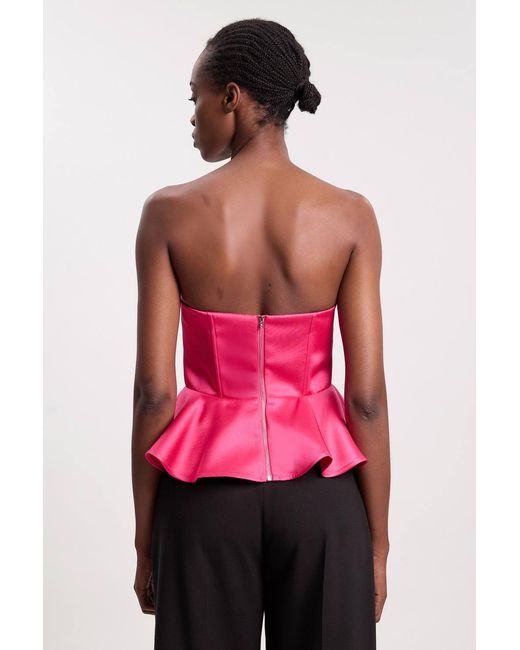 Karen Millen Pink Bonded Satin Peplum Detail Woven Top