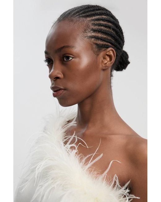 Karen Millen White Feather Figure Form Bandage Knit Maxi Dress