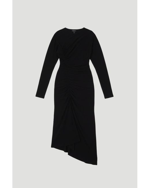 Karen Millen Black Ruched Detail Brushed Textured Jersey Midi Dress