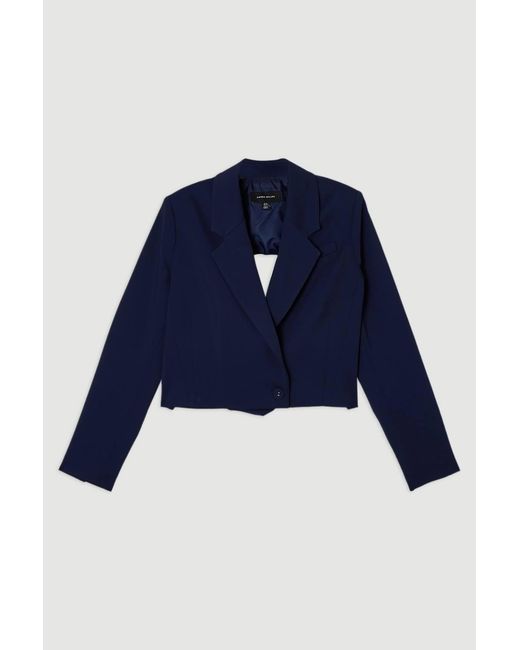 Karen Millen Blue Digital Ophelia Polished Tailored Cowl Back Single Breasted Blazer