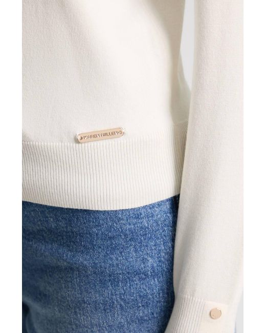 Karen Millen Blue Viscose Blend Popper Detail Knit Collared Cardigan Sweater