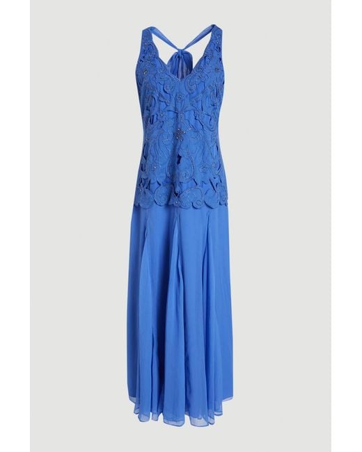 Karen Millen Blue Bead Detail Halterneck Maxi Dress