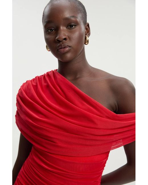 Karen Millen Bandage Mesh Gathered Asymmetric Neck Knitted Maxi Dress