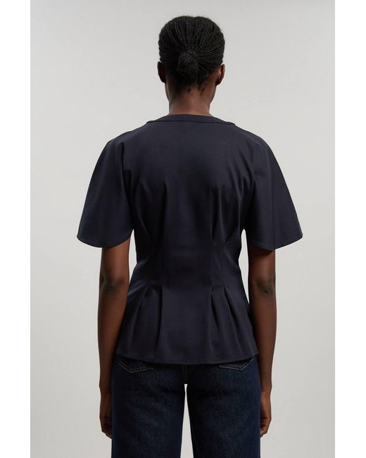 Karen Millen Blue Jersey V Neck Button Detail T