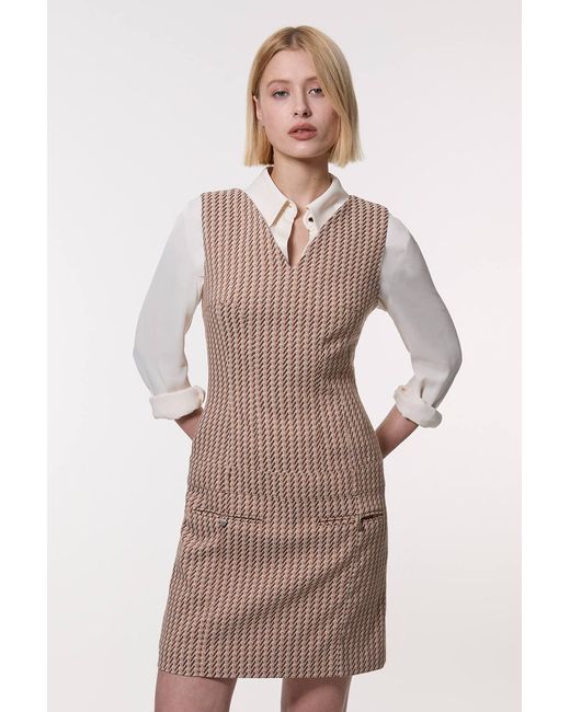 Karen Millen Natural Jacquard Tailored Sleeveless Mini Dress