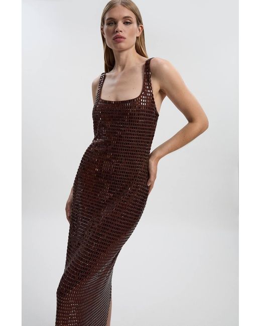 Karen Millen Brown Premium Crystal Embellished Midi Dress