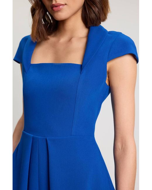 Karen Millen Blue Square Neck Tailored Full Skirted Maxi Dress