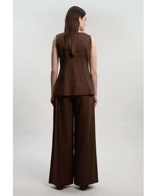 Karen Millen Brown Petite Tailored Linen Wide Leg Trouser
