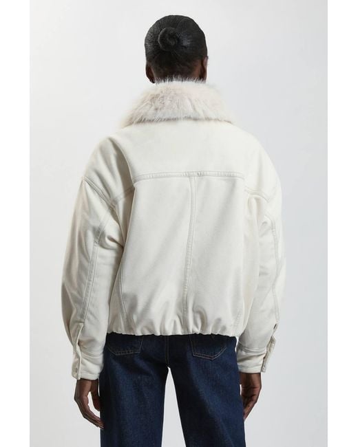 Karen Millen Blue Faux Leather Mix Short Bomber Jacket