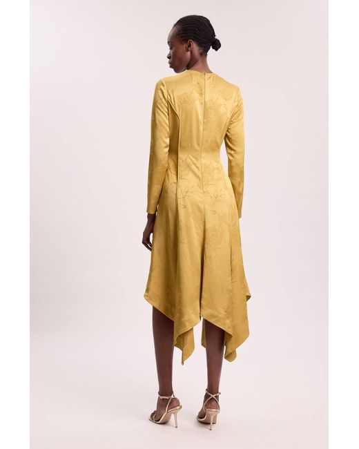 Karen Millen Metallic Jacquard Long Sleeve Hanky Hem Woven Maxi Dress