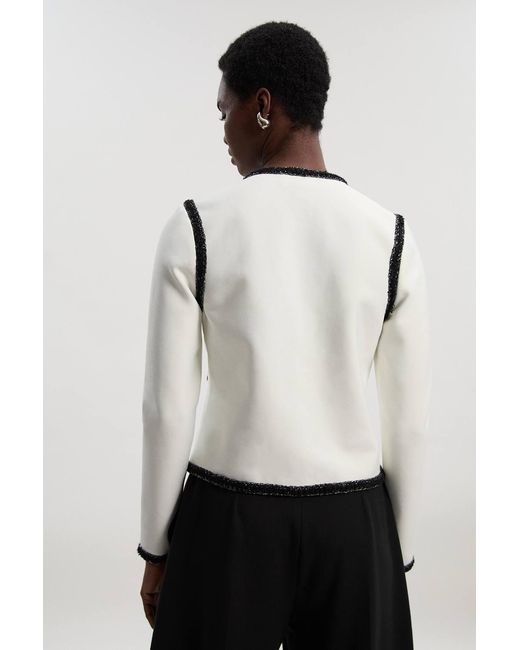 Karen Millen White Figure Form Bandage Trim Detail Knit Jacket