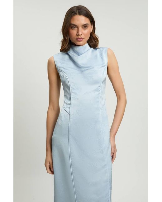 Karen Millen Blue Jacquard Sleeveless Woven Maxi Dress