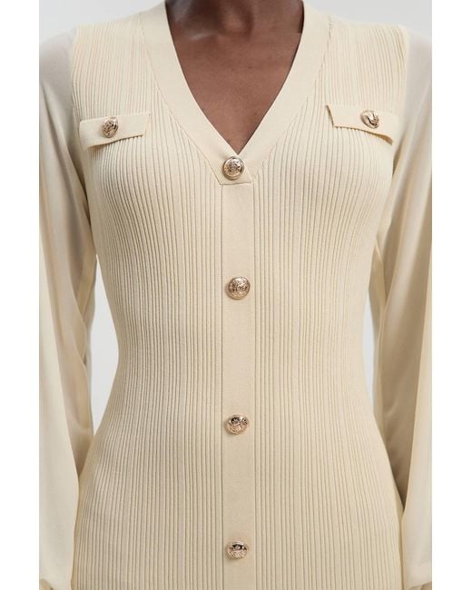 Karen Millen Natural Petite Forever Viscose Blend Rib Knit Chiffon Sleeve Midi Dress