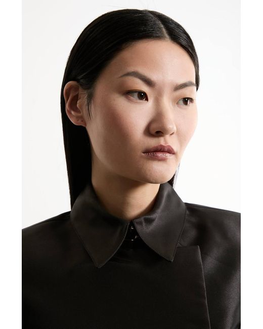 Karen Millen Black Forever Satin Twill Cropped Wrap Tailored Jacket