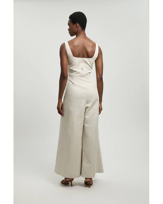Karen Millen Natural Premium Linen Zip Detail Jumpsuit