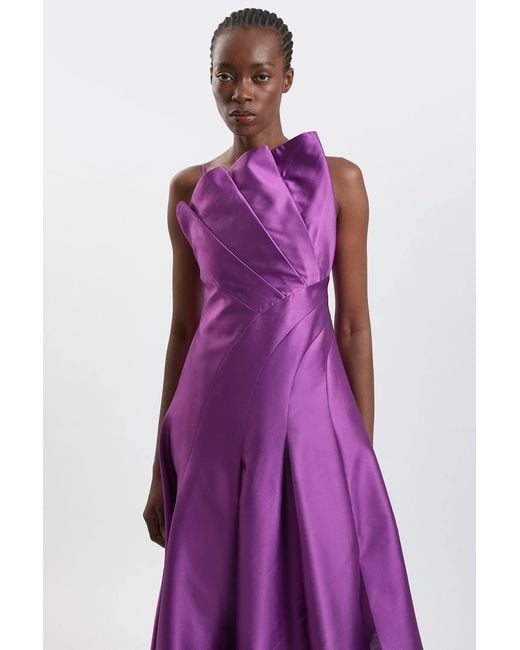 Karen Millen Purple Structured Satin Asymmetric Full Maxi Dress