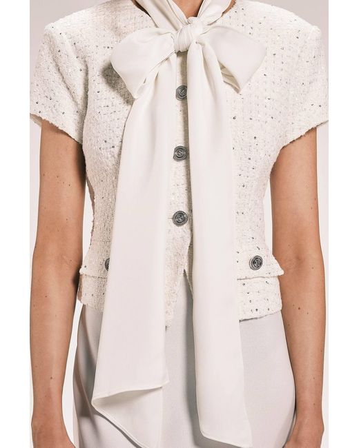 Karen Millen Pink Boucle Tailored Tie Neck Satin Mix Midi Dress